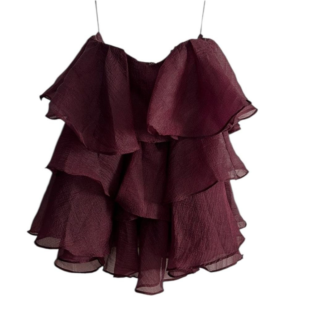 Elegant Wine Ruffle Dress